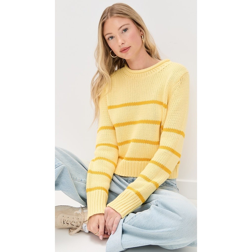 La Ligne Mini Marina Sweater XS Butter Goldenrod Yellow Striped Cropped Cotton
